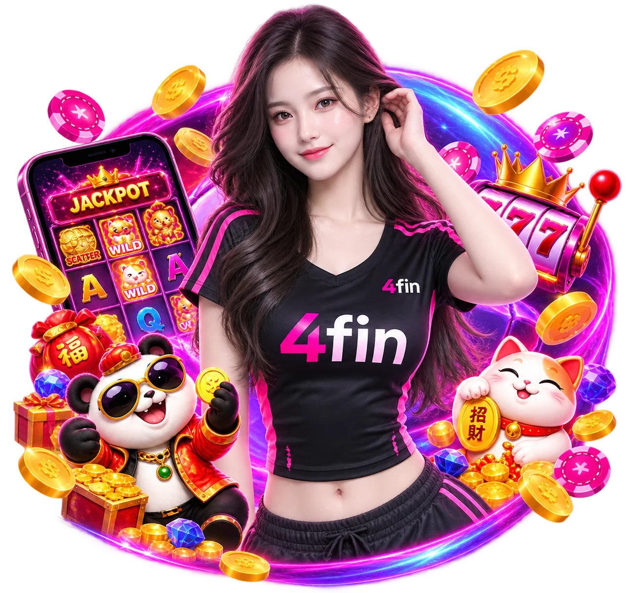 คาแรคเตอร์สาว 4FIN ในชุดฟุตบอลสีดำชมพู พรีเซนเตอร์เว็บ Goal4Fin